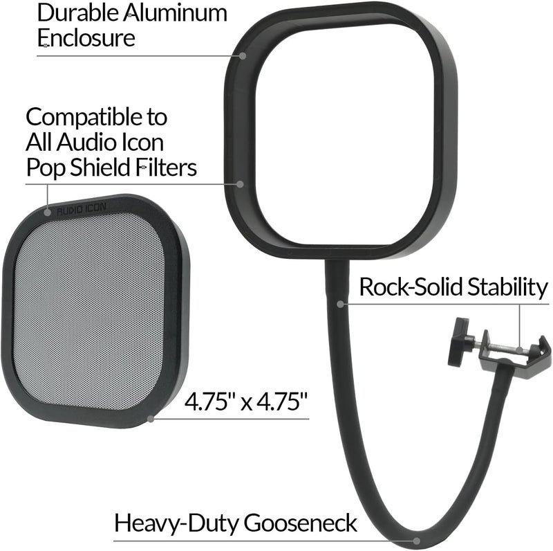 Audio Icon Store Flex Pro Interchangeable Microphone Pop Filter | Aluminum Gooseneck Mic Shield | Dual-Layer Metal, Mesh & Acoustic Foam WindScreen Mic for Studio Recording, Podcasting, 360° Vocal (Metal Pop Filter) - Image 4